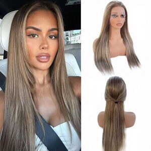 ✨ Brown and Blonde  Lace Front Wig – 100% Human Hair ✨ 20